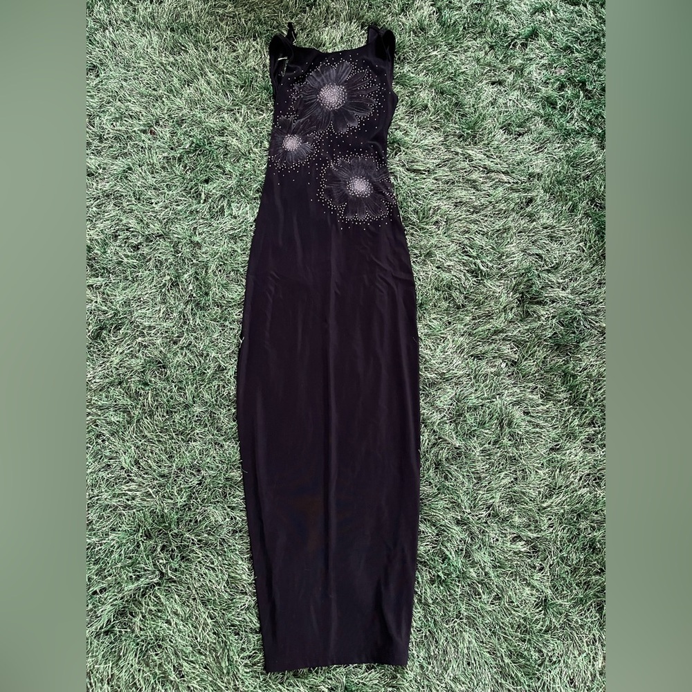 Long printed black dress
